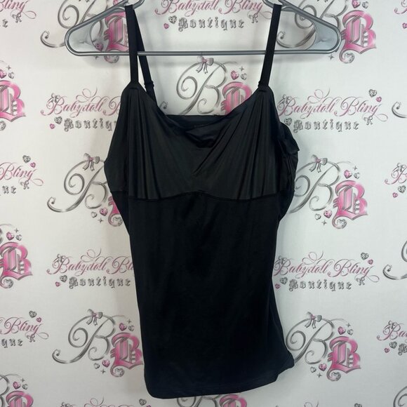 Love your assets tank top black shiny shimmer Chic Black Camisole Top - Picture 1 of 15
